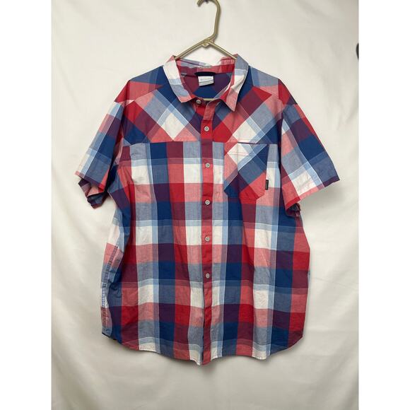 Columbia Mens Size 2XL Red/White/Blue Buffalo Check Short Sleeve Button Up Shirt - Picture 1 of 6